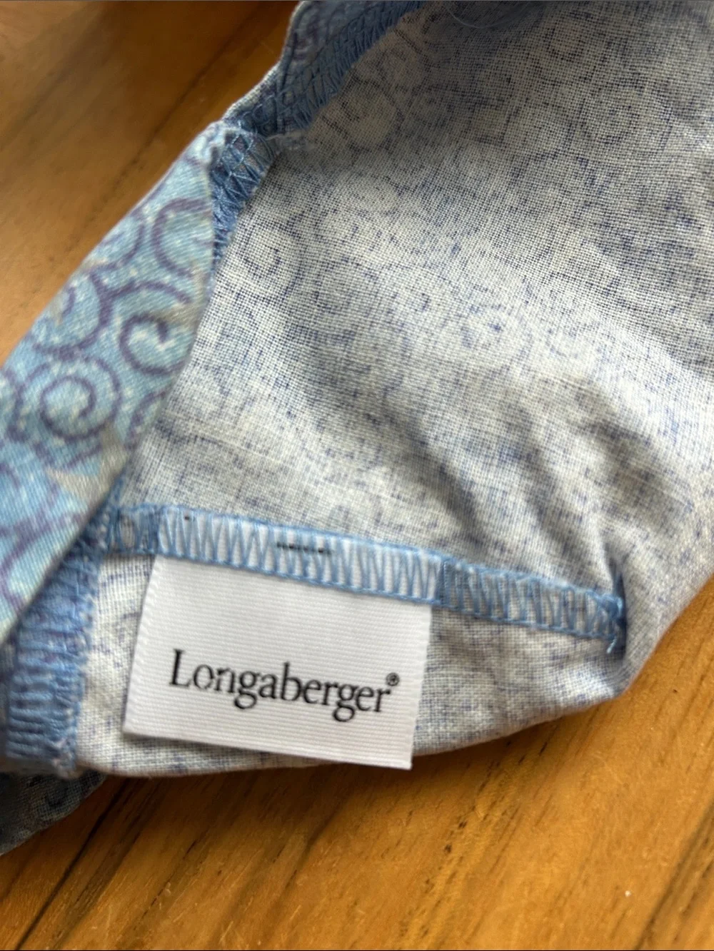 Longaberger Natural Wood Basket with Blue Fabric Liner